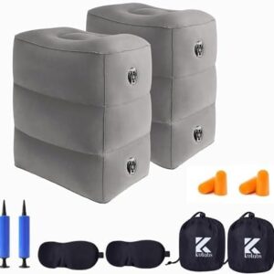2-Pack Inflatable Travel Pillow Plane-Adjustable 3 Layers Travel Foot Rest Airplane are Paired with Sleep-enhancing Travel Accessories Like Eye Mask & Ear Plugs.Ideal for Car, Lounges,Offices & Planes