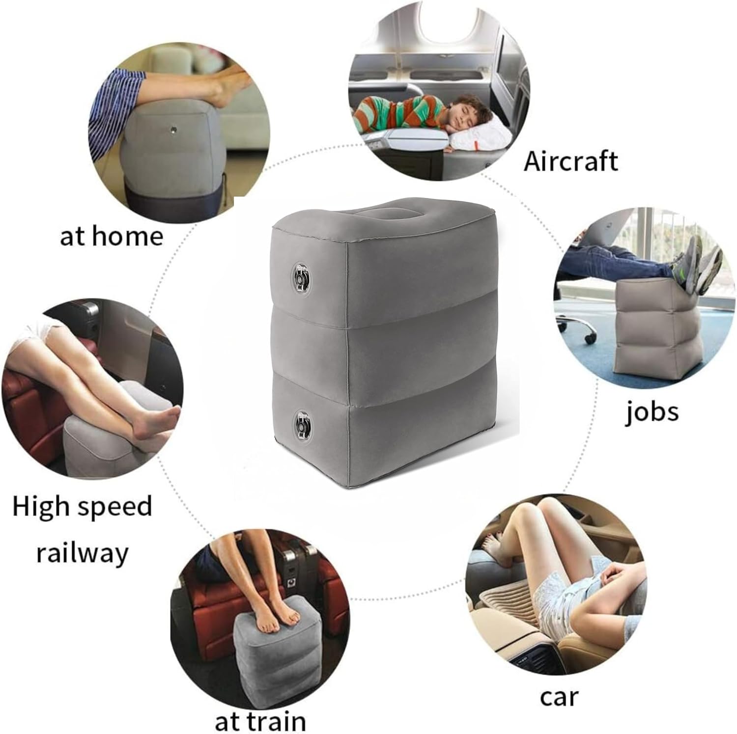 KUTABS Inflatable Travel Pillow Plane-Adjustable 3 Layers Travel Foot Rest Airplane are Paired with Sleep-enhancing Travel Accessories Like Eye Mask & Ear Plugs.Ideal for Car, Lounges,Offices & Planes - Image 7