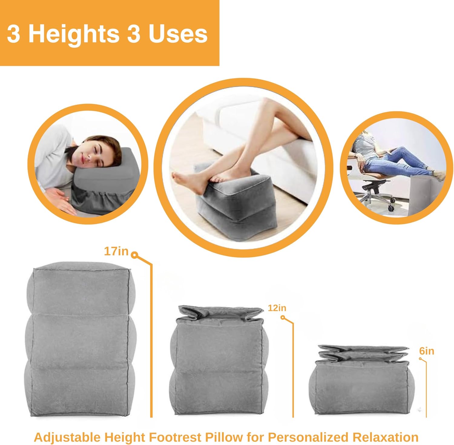 KUTABS Inflatable Travel Pillow Plane-Adjustable 3 Layers Travel Foot Rest Airplane are Paired with Sleep-enhancing Travel Accessories Like Eye Mask & Ear Plugs.Ideal for Car, Lounges,Offices & Planes - Image 4