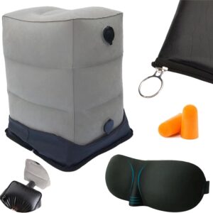 KUTABS Inflatable Travel Pillow Plane-Adjustable 3 Layers Travel Foot Rest Airplane are Paired with Sleep-enhancing Travel Accessories Like Eye Mask & Ear Plugs.Ideal for Car, Lounges,Offices & Planes