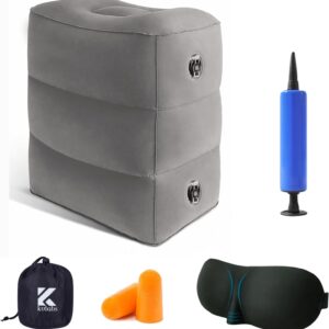 KUTABS Inflatable Travel Pillow Plane-Adjustable 3 Layers Travel Foot Rest Airplane are Paired with Sleep-enhancing Travel Accessories Like Eye Mask & Ear Plugs.Ideal for Car, Lounges,Offices & Planes