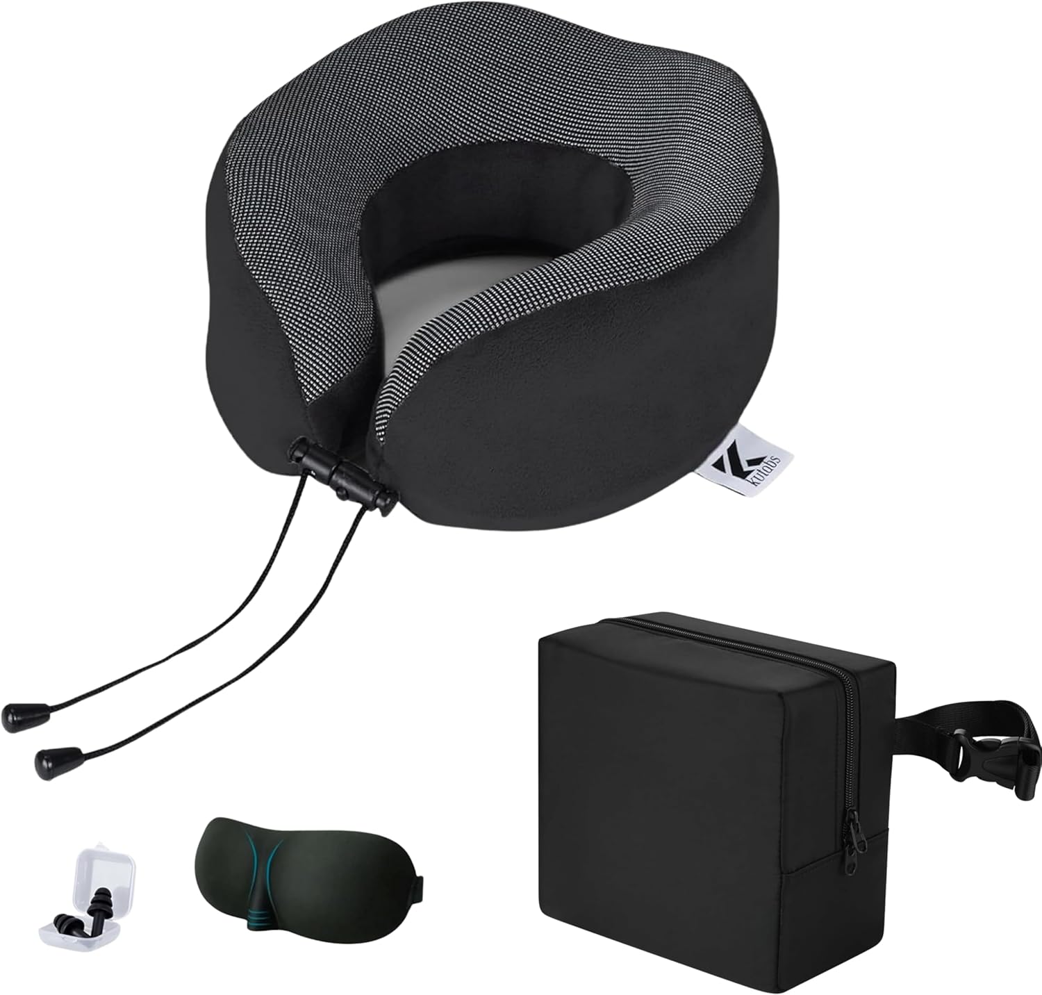 Neck Pillow Memory Foam Pillows for Sleeping-Travel Pillow with Eye Mask,Earplugs-Travel Neck Pillow for Airplane with Travel Accessories for Restful Journey (Black)