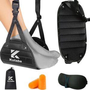 KUTABS Foot Hammock for Plane or Travel Pillow - Airplane Foot Hammock and Plane Foot Rest - Ultimate Travel Accessories with Sleep Mask and Ear Plugs (One Pack)