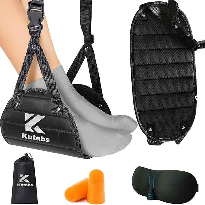 KUTABS Foot Hammock for Plane or Travel Pillow - Airplane Foot Hammock and Plane Foot Rest - Ultimate Travel Accessories with Sleep Mask and Ear Plugs (One Pack)