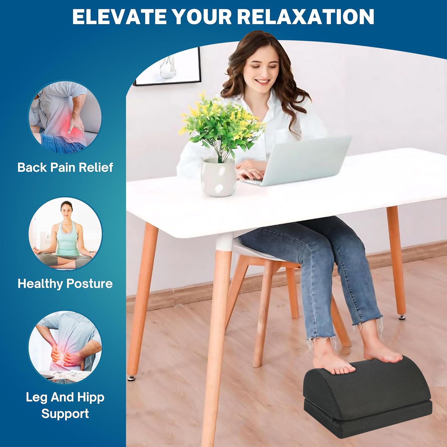 Kutabs Ergonomic Foot Rest Under Desk for Office desk accessories – Adjustable Height Memory Foam Foot Stool Under Desk for home Office Chair & Gaming Chair – for Back & Hip Pain Relief - Image 4