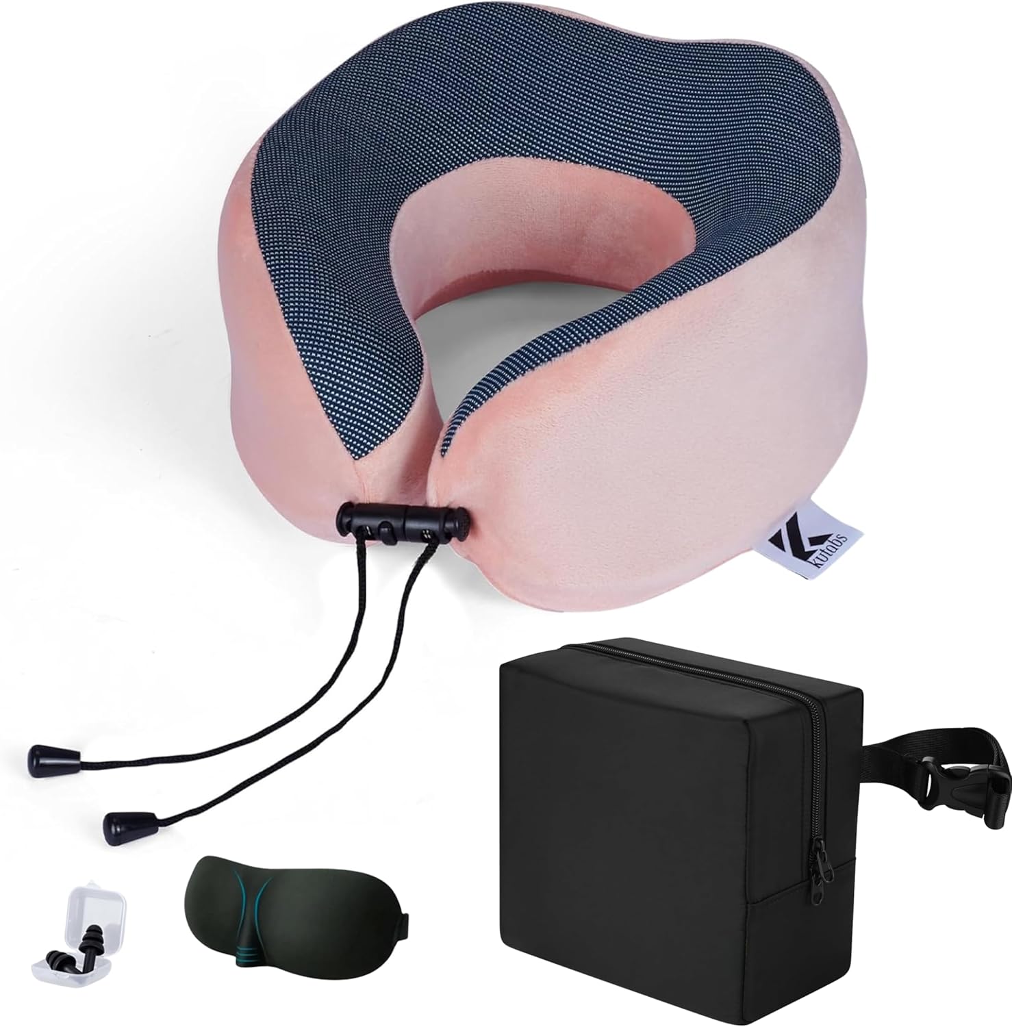 Neck Pillow Memory Foam Pillows for Sleeping-Travel Pillow with Eye Mask,Earplugs-Travel Neck Pillow for Airplane with Travel Accessories for Restful Journey PINK
