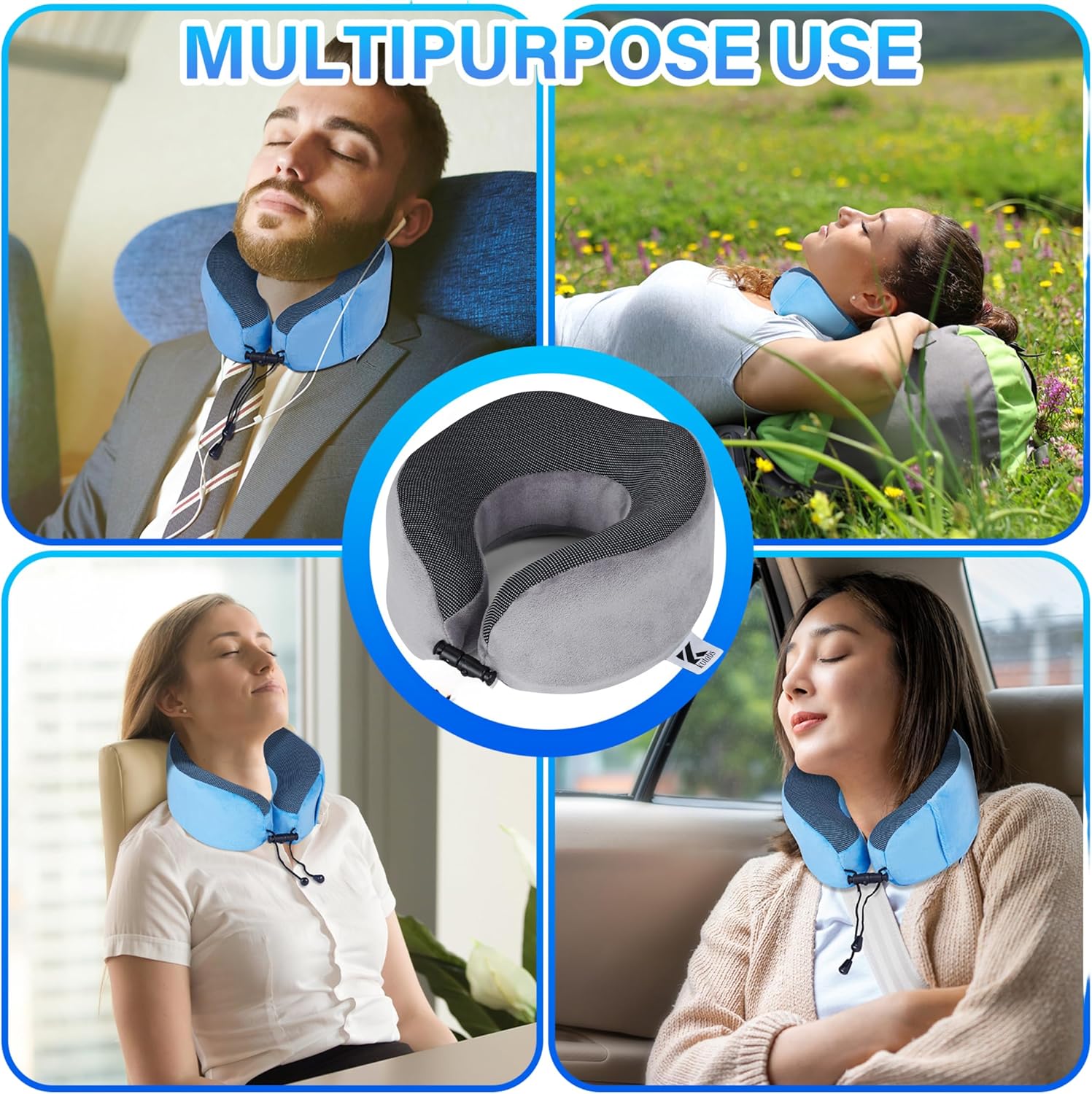 Neck Pillow Memory Foam Pillows for Sleeping-Travel Pillow with Eye Mask,Earplugs-Travel Neck Pillow for Airplane with Travel Accessories for Restful Journey - Image 3