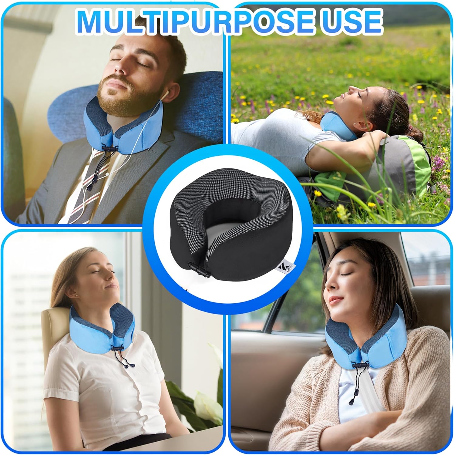 Neck Pillow Memory Foam Pillows for Sleeping-Travel Pillow with Eye Mask,Earplugs-Travel Neck Pillow for Airplane with Travel Accessories for Restful Journey (Black) - Image 6