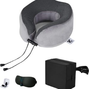Neck Pillow Memory Foam Pillows for Sleeping-Travel Pillow with Eye Mask,Earplugs-Travel Neck Pillow for Airplane with Travel Accessories for Restful Journey